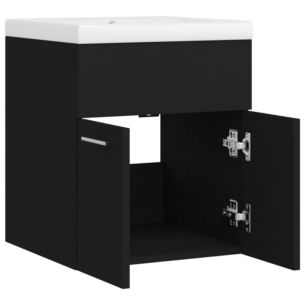 Armoire d'évier avec lavabo intégré Noir Aggloméré