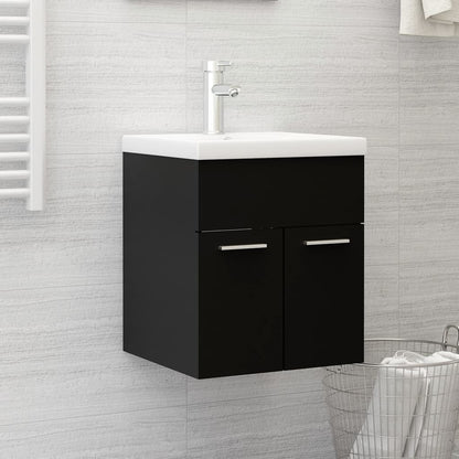 Armoire d'évier avec lavabo intégré Noir Aggloméré