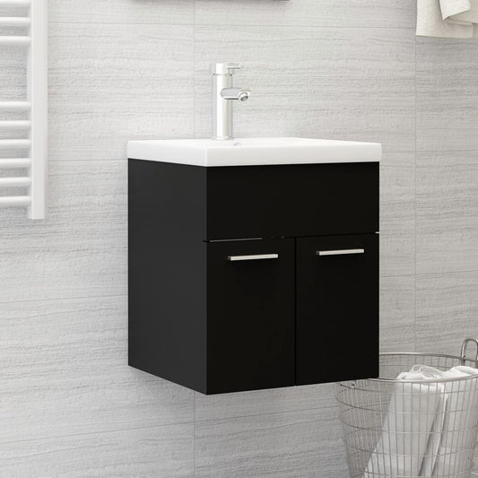 Armoire d'évier avec lavabo intégré Noir Aggloméré