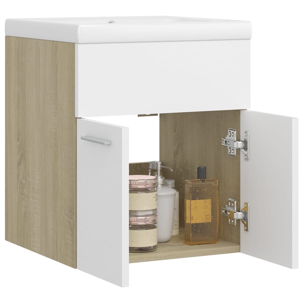 Armoire d'évier et lavabo intégré Blanc/chêne sonoma Aggloméré