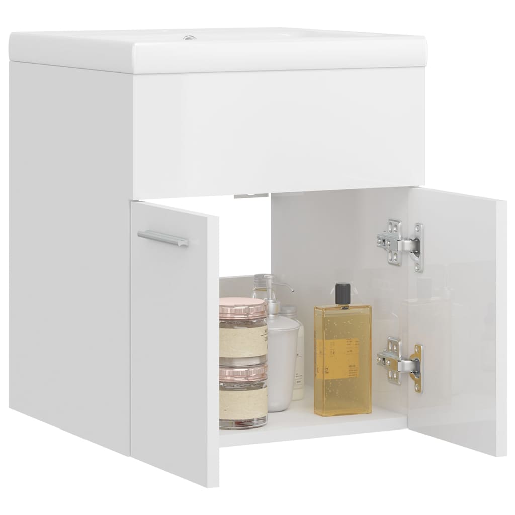 Armoire d'évier avec lavabo intégré Blanc brillant Aggloméré