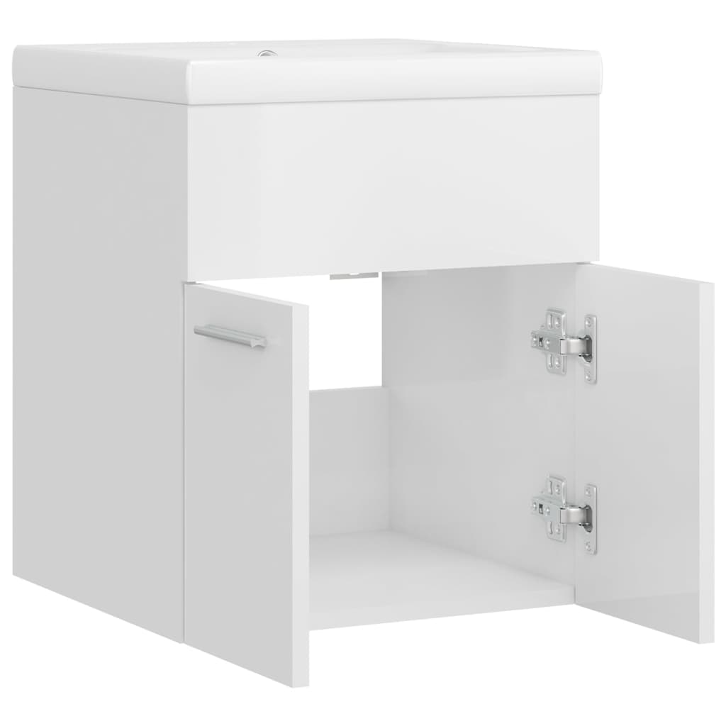 Armoire d'évier avec lavabo intégré Blanc brillant Aggloméré