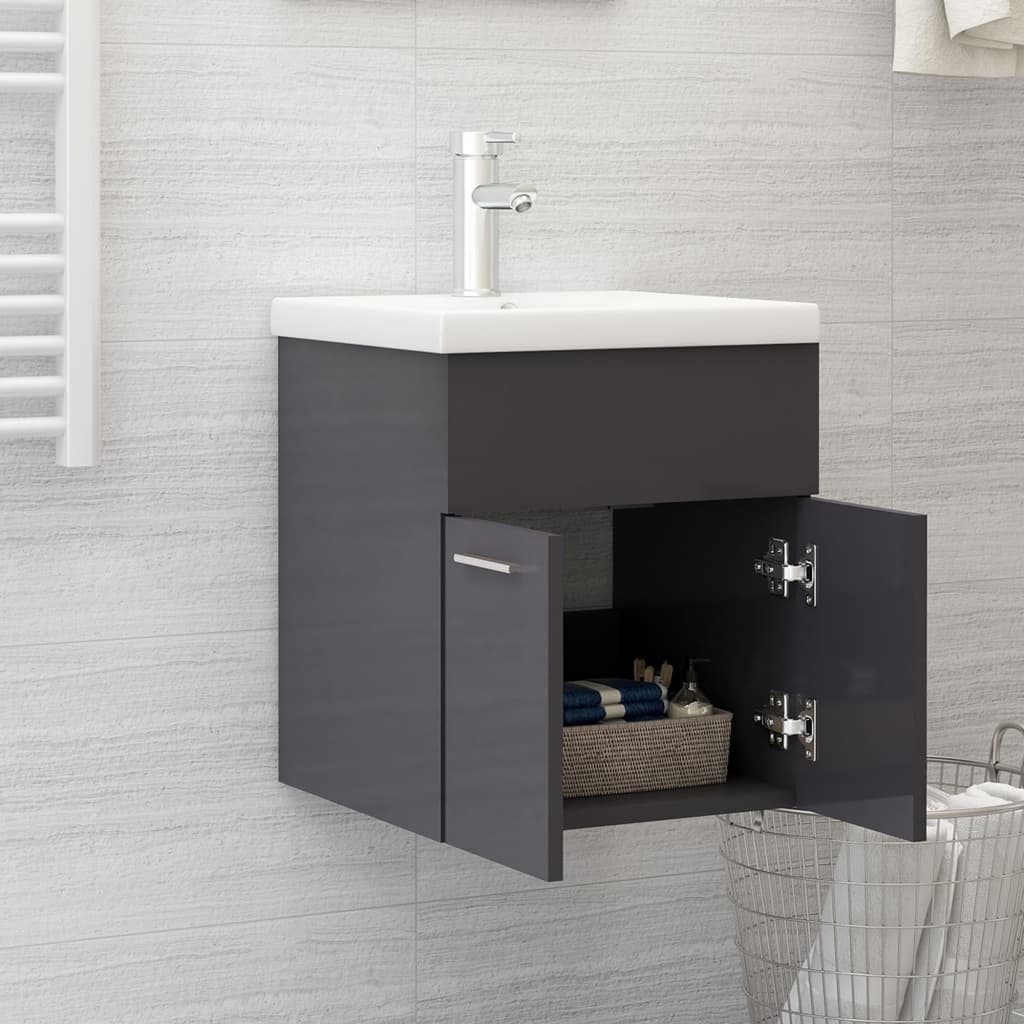 Armoire d'évier avec lavabo intégré Gris brillant Aggloméré