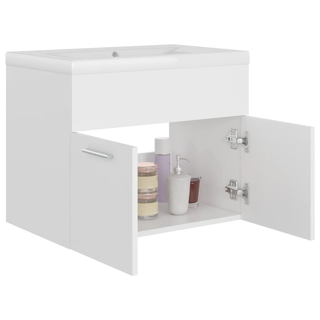 Armoire d'évier avec lavabo intégré Blanc Aggloméré