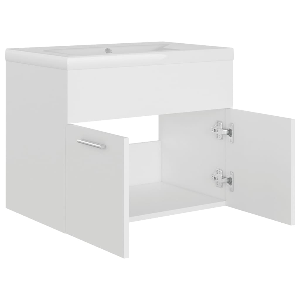 Armoire d'évier avec lavabo intégré Blanc Aggloméré