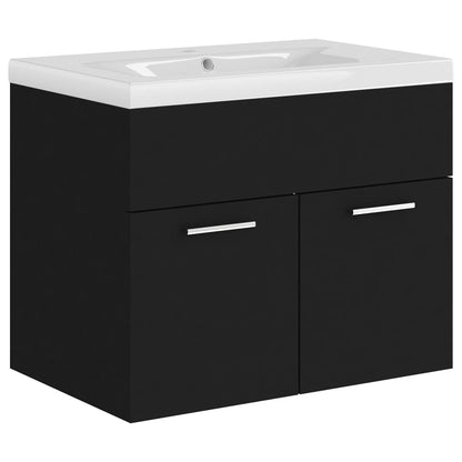 Armoire d'évier avec lavabo intégré Noir Aggloméré