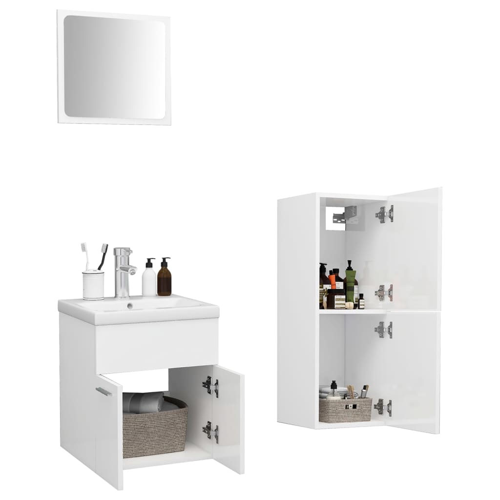 Ensemble de meubles de salle de bain Blanc brillant Aggloméré