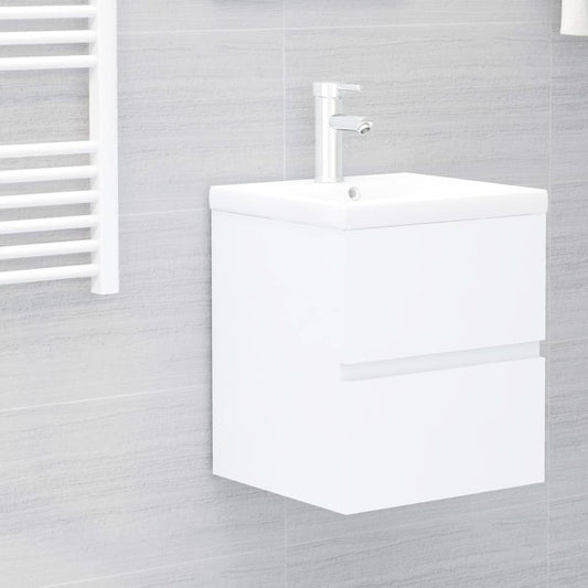 Armoire d'évier avec lavabo intégré Blanc Aggloméré