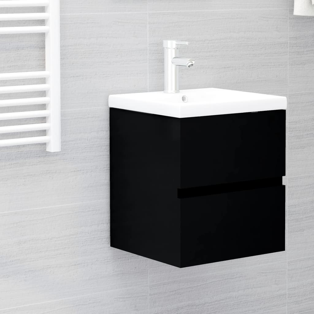 Armoire d'évier avec lavabo intégré Noir Aggloméré