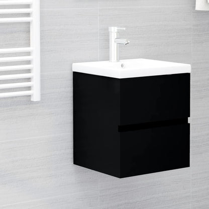 Armoire d'évier avec lavabo intégré Noir Aggloméré