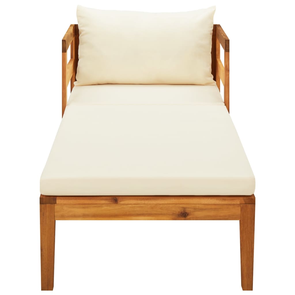 Chaise longue avec coussins blanc crème Bois d'acacia solide