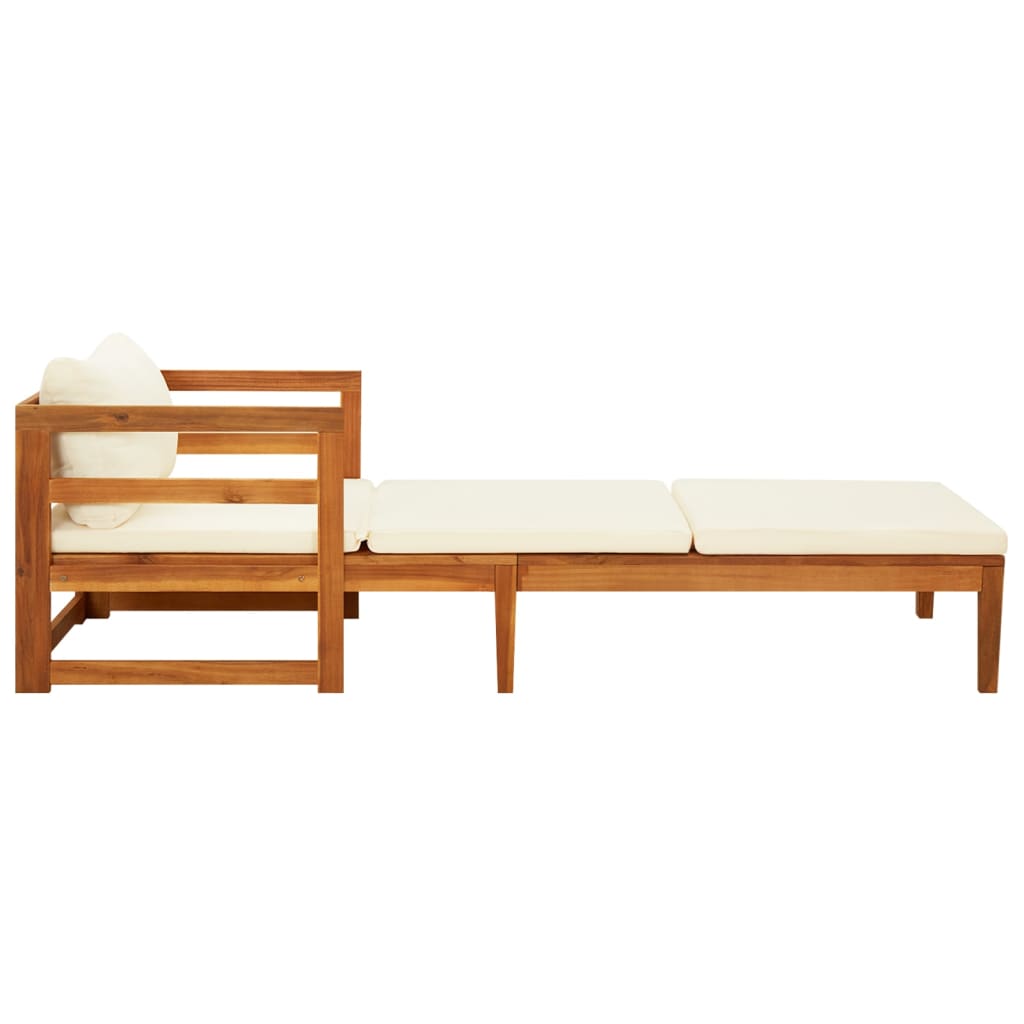 Chaise longue avec coussins blanc crème Bois d'acacia solide