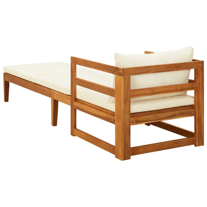 Chaise longue avec coussins blanc crème Bois d'acacia solide