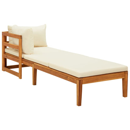 Chaise longue avec 1 accoudoir Blanc crème Bois d'acacia solide