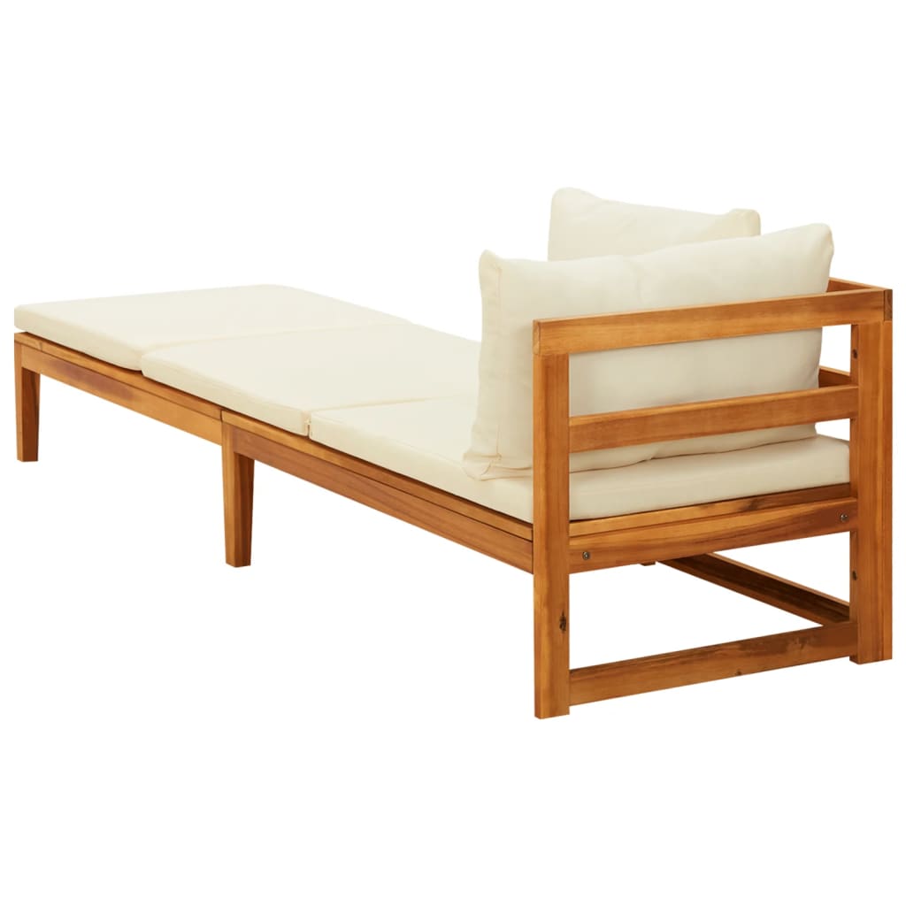 Chaise longue avec 1 accoudoir Blanc crème Bois d'acacia solide