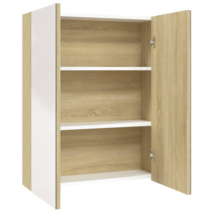 Armoire à miroir de salle de bain 60x15x75cm MDF Blanc et chêne