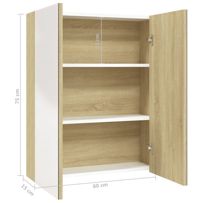 Armoire à miroir de salle de bain 60x15x75cm MDF Blanc et chêne