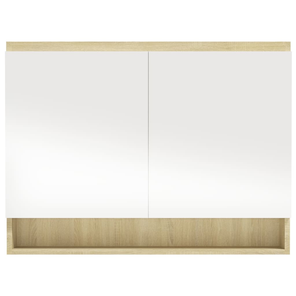 Armoire à miroir de salle de bain 80x15x60cm MDF Blanc et chêne