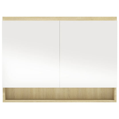 Armoire à miroir de salle de bain 80x15x60cm MDF Blanc et chêne