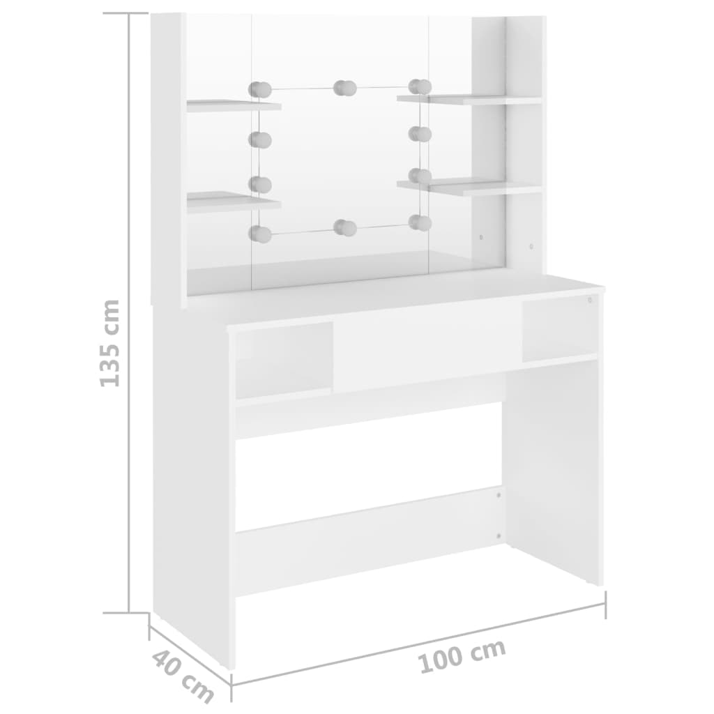 Table de maquillage avec éclairage LED 100x40x135 cm MDF Blanc