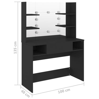 Table de maquillage avec éclairage LED 100x40x135 cm MDF Noir