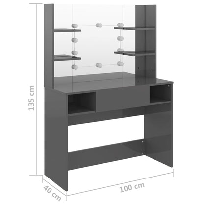 Table de maquillage avec éclairage LED MDF Gris brillant