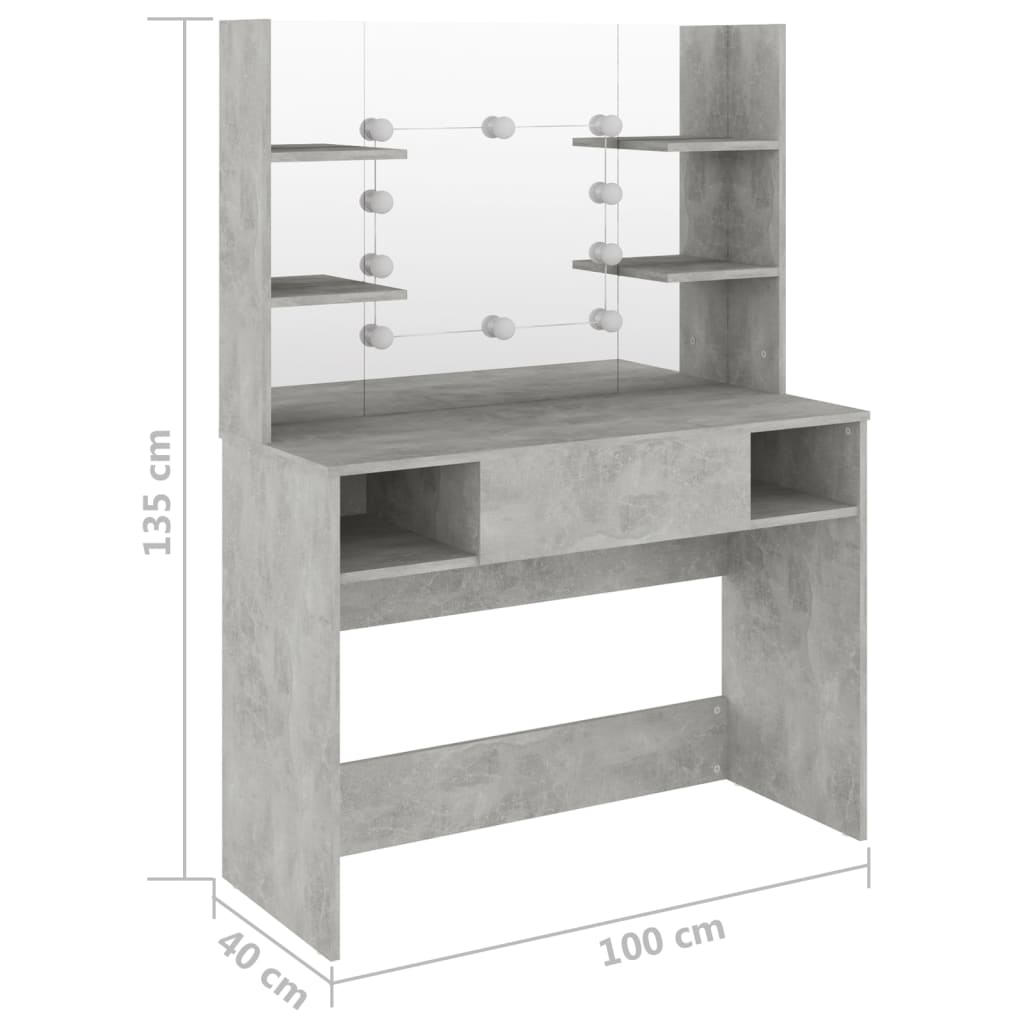 Table de maquillage éclairage LED 100x40x135 cm MDF Gris béton