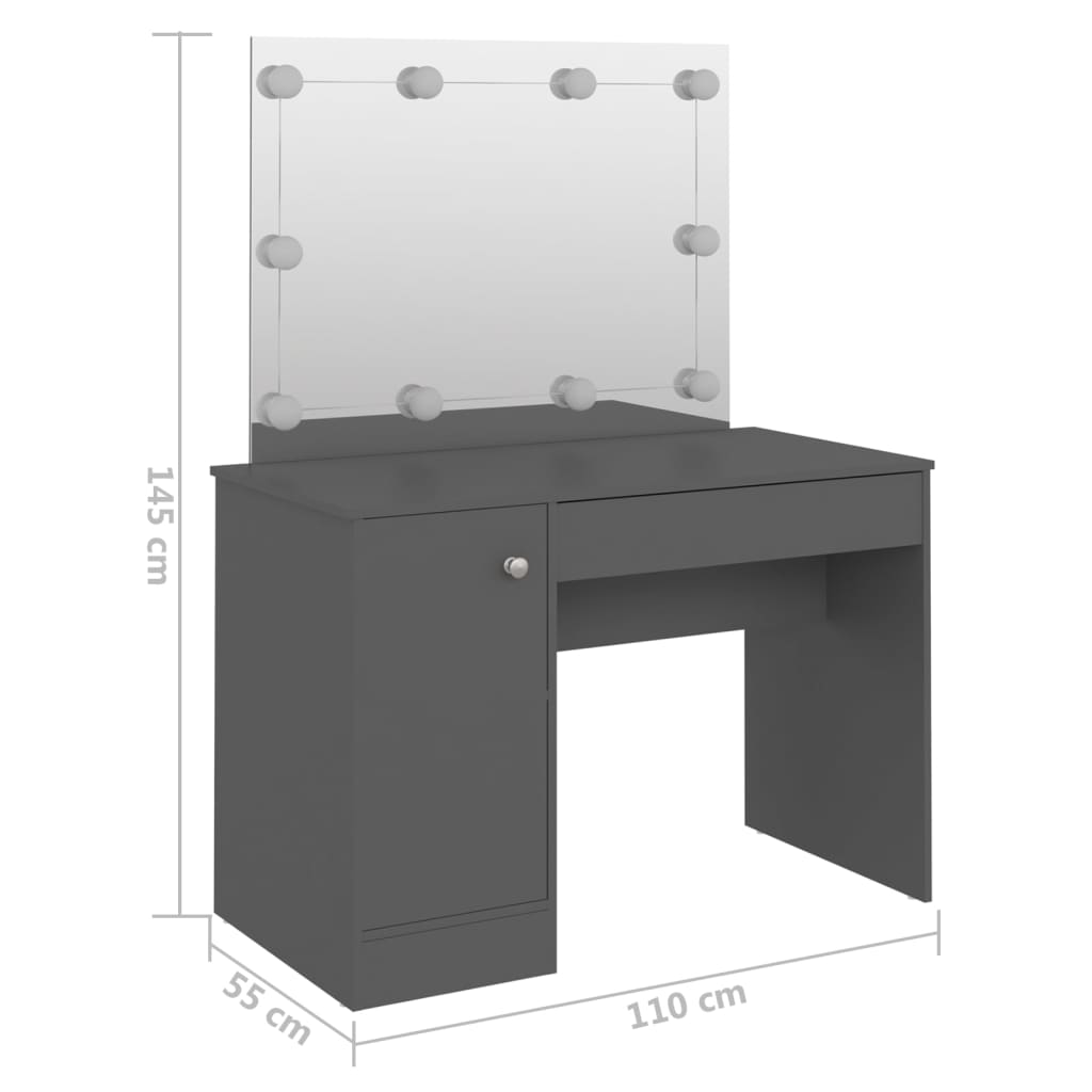 Table de maquillage avec éclairage LED 110x55x145 cm MDF Gris