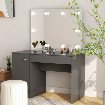 Table de maquillage avec éclairage LED 110x55x145 cm MDF Gris