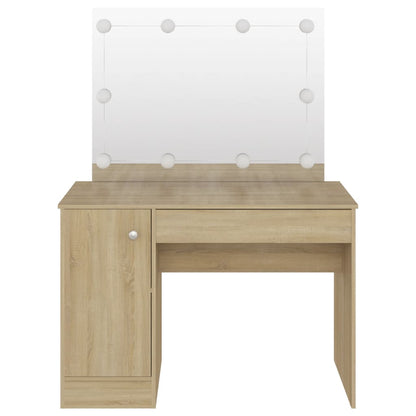 Table de maquillage avec éclairage LED 110x55x145 cm MDF Chêne