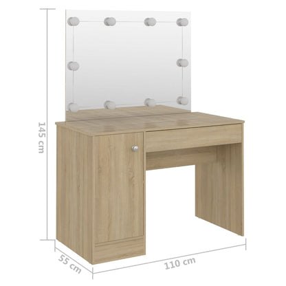 Table de maquillage avec éclairage LED 110x55x145 cm MDF Chêne