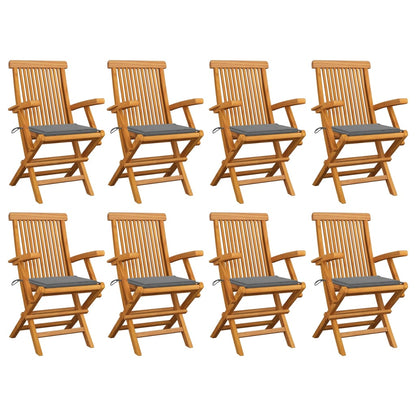 Chaises de jardin avec coussins gris lot de 8 Bois teck massif