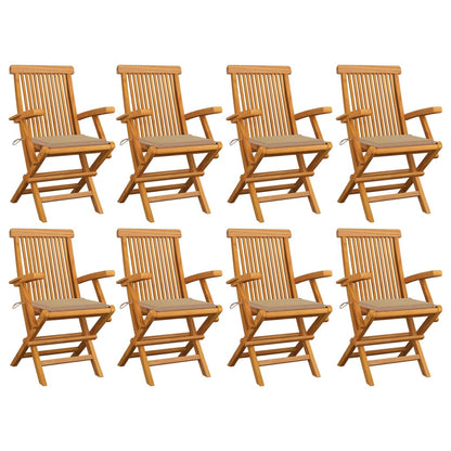 Chaises de jardin avec coussins beige lot de 8 Bois teck massif