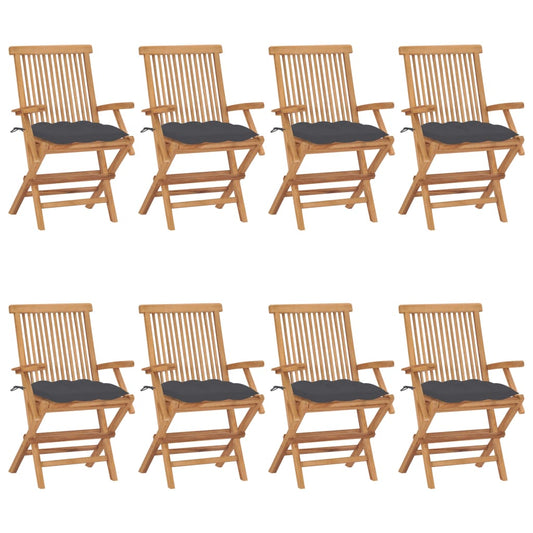 Chaises de jardin avec coussins anthracite lot de 8 Teck massif