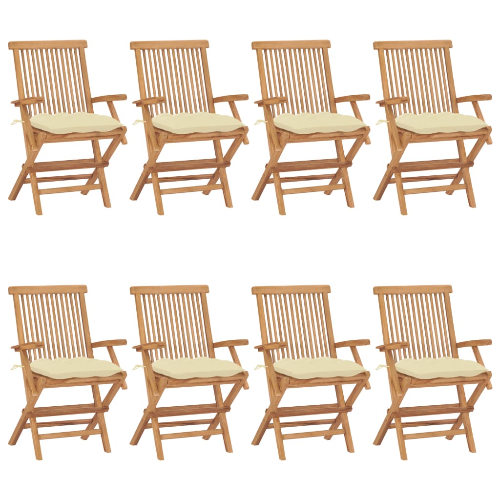 Chaises de jardin et coussins blanc crème lot de 8 Teck massif