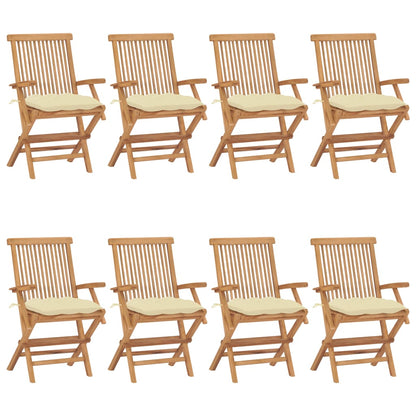 Chaises de jardin et coussins blanc crème lot de 8 Teck massif