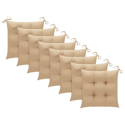 Chaises de jardin avec coussins beige lot de 8 Bois teck massif