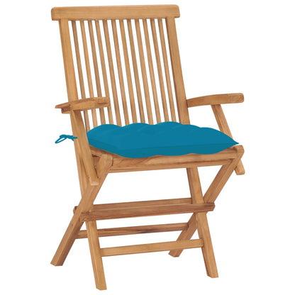 Chaises de jardin avec coussins bleu clair lot de 8 Teck massif