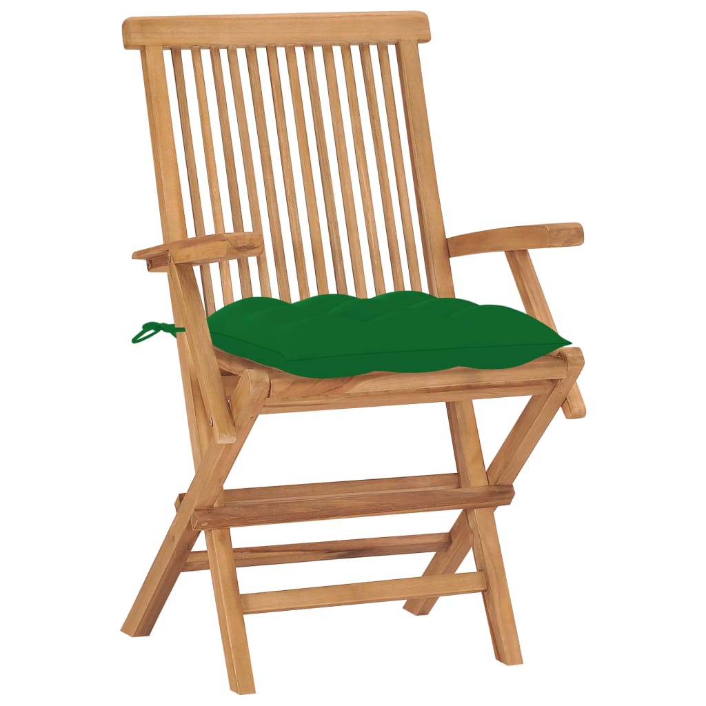 Chaises de jardin avec coussins vert lot de 8 Bois teck massif