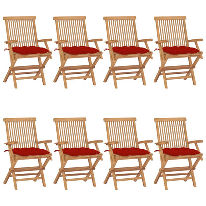 Chaises de jardin avec coussins rouge lot de 8 Bois teck massif