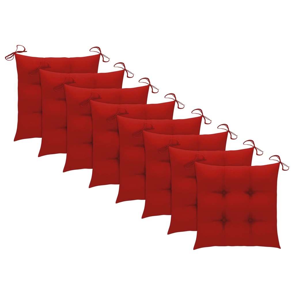 Chaises de jardin avec coussins rouge lot de 8 Bois teck massif