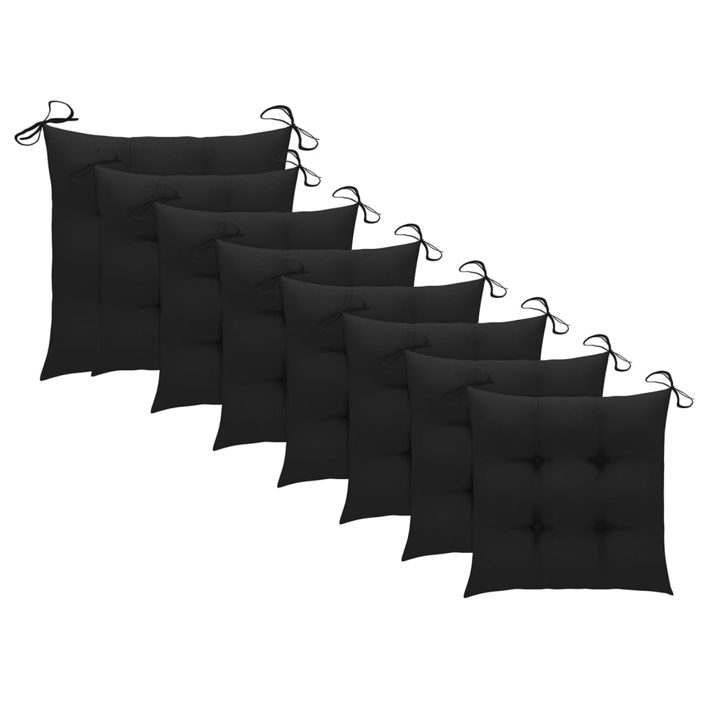 Chaises de jardin avec coussins noir lot de 8 Bois teck massif