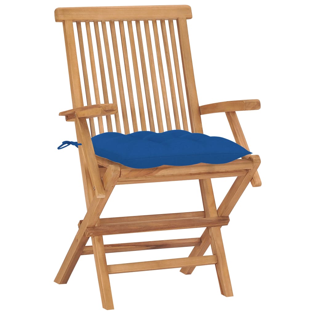 Chaises de jardin avec coussins bleu lot de 8 Bois teck massif