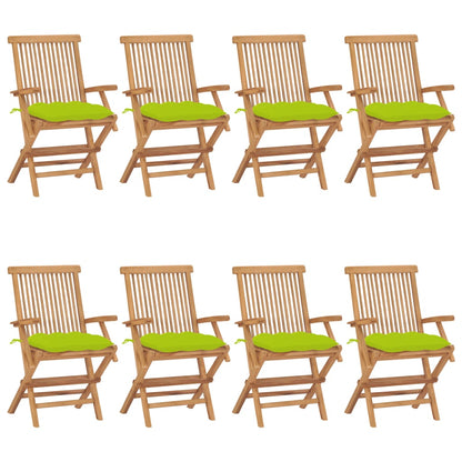 Chaises de jardin avec coussins vert vif lot de 8 Teck massif