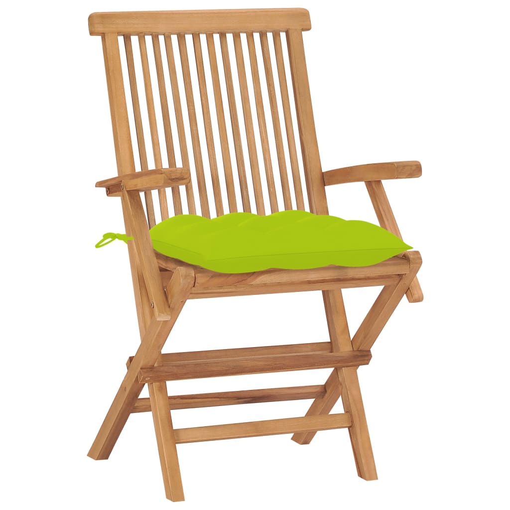 Chaises de jardin avec coussins vert vif lot de 8 Teck massif