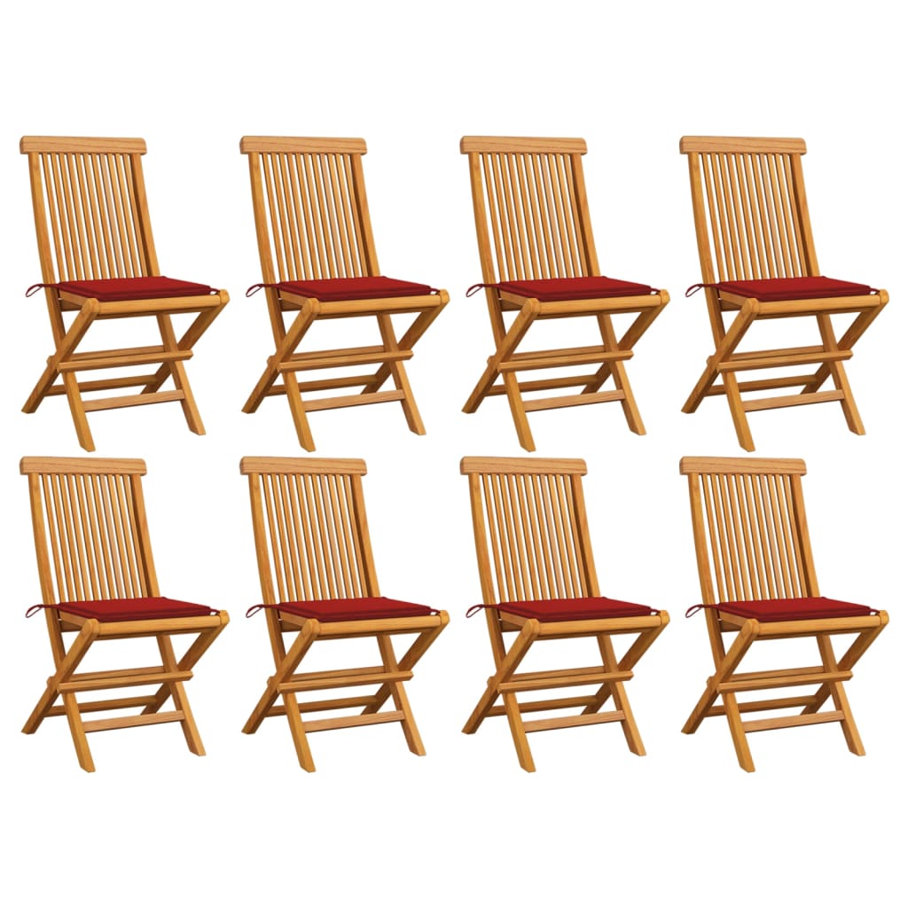 Chaises de jardin et coussins rouge lot de 8 Bois teck massif