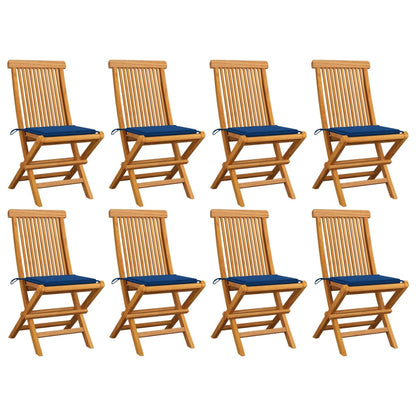 Chaises de jardin avec coussins bleu royal lot de 8 Teck massif