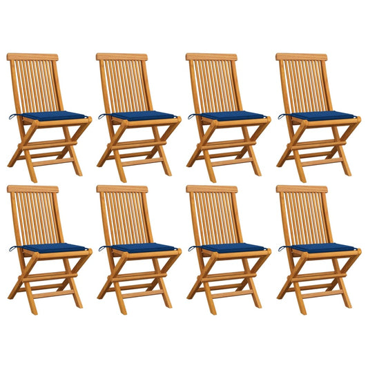 Chaises de jardin avec coussins bleu royal lot de 8 Teck massif