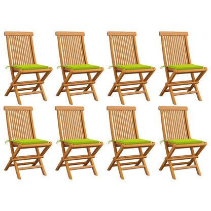 Chaises de jardin avec coussins vert vif lot de 8 Teck massif