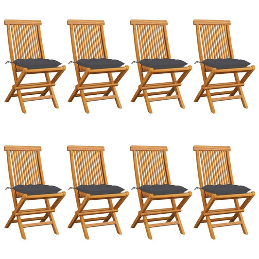 Chaises de jardin avec coussins anthracite lot de 8 Teck massif